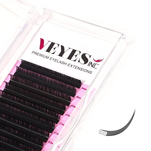 VEYES INC Ellipse Flat Lash Extension 0.15/0.20 | C/CC/D Curl | 8-20mm Mix & Single Length Tray, Professional Eyelash Extension Supplies, Matte Black (0.20 CC 8-16mm)