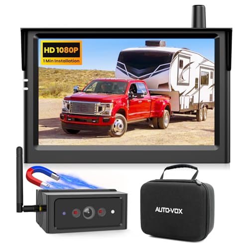 AUTO VOX Wireless Backup Camera Magnetic: 5" Portable No Wiring 1 Min Install Trailer Hitch Camera, 2-Channel HD 1080P Car Monitor & IR Night Vision Back Up Camera Systems for Truck, RV, Camper