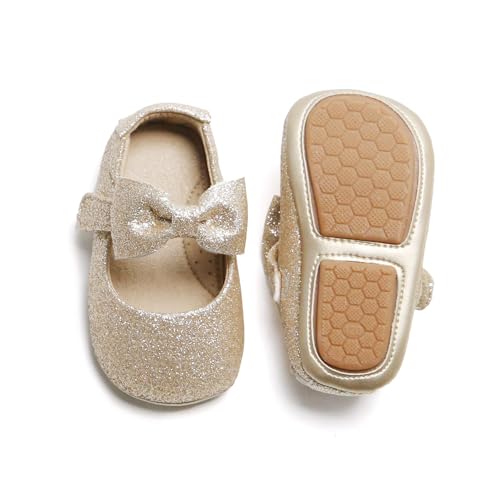 Soft Sole Leather White Baby Shoes - Infant Baby Walking Shoes Moccasinss Rubber Sole Crib Shoes(Gold,9-12Months Infant)