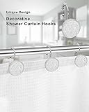 Shower Curtain Hooks,Stainless Steel Shower Curtain Rings with Minimal Colorful Lines Small Flowers White Crystal Glass Design Rust-Resistant Decorative Shower Curtain Hooks for Bathroom 12PCS