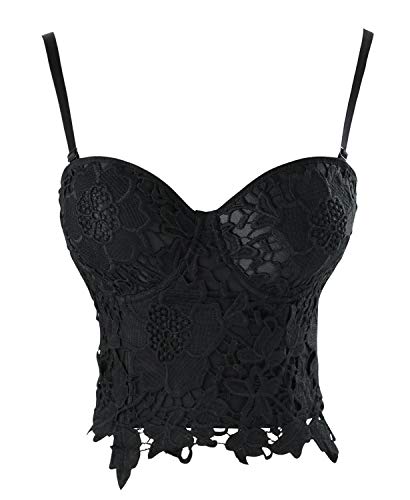 Charmian Women's Punk Goth Floral Lace Bustier Corset Party Bralet Crop Top Black Small