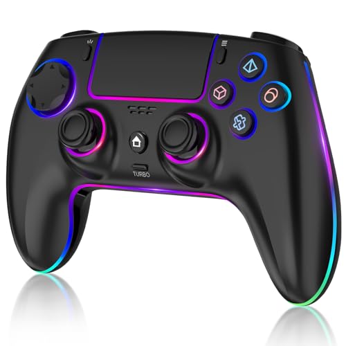 MYSTILUCK Wireless Controller Compatible with PS-5/Pro/PC/MAC/iOS/Android10/Steam Deck, Gamepad with 7 Colors RGB Lighting/Dual Vibration/Turbo/6 Axis Gyro Sensor/Programmable/Headset Jack/1500 mAh Battery