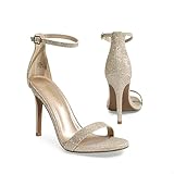 DREAM PAIRS Women's High Heels Flower Ankle Strap Stilettos Round Open Toe Dressy Sexy Sandals,Size 8,Gold/Glitter,Karrie