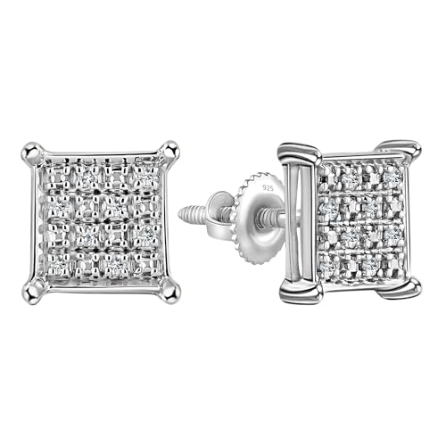 Dazzlingrock Collection 0.10 Cttw Round White Diamond Square Shaped Unisex Screw Back Stud Earrings in 925 Sterling Silver