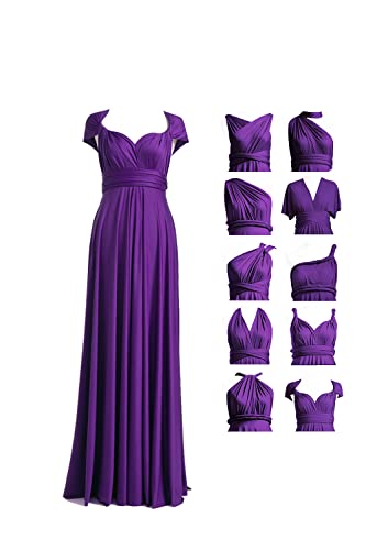 Bridesmaid Wrap Dresses with Bandeau A-Line Evening Gown Convertible Long Plus Dress Purple