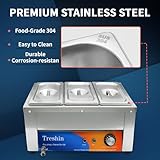 Treshin 3 Pan Commercial Food Warmer 21 Qt Capacity 1200W Stainless Steel Electrical Bain Marie Buffet Food Warmer Steam Table with Temperature Control & Lid for Home, Party, Catering, Restaurants