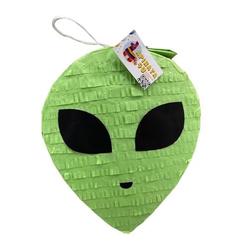 APINATA4U Alien Pinata Halloween Party Favor Out of This World Theme, Green Alien Head Pinata, Alien Party Supplies and First Birthday Party Decorations, Handmade Custom Pinata, 17 X 17 X 4 Inches