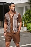 COOFANDY Men's 2 Pieces Short Set Short Sleeve Vintage Button Down Shirts and Summer Pants Casual Beach Outfits Brown