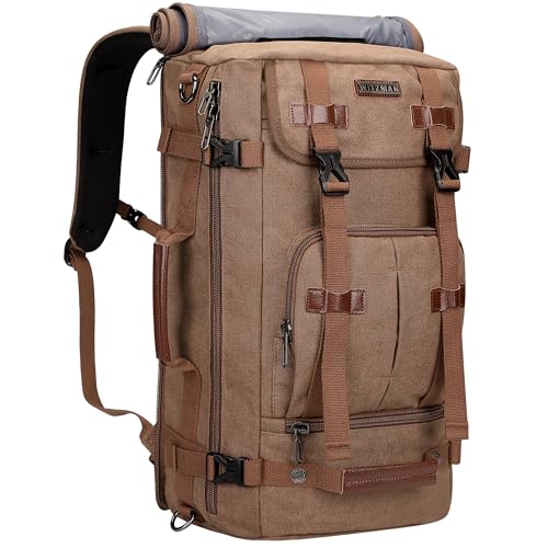 WITZMAN Canvas Backpack Vintage Travel Backpack Large Laptop Bags Convertible Shoulder Rucksack(A519-1 Brown)