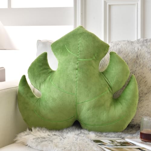 Leaf Pillow, Cute Decorative Throw Plant Pillow Aesthetic Decor Nature Pillow for Bed Couch, Leaves Shaped Pillow Perfect for Bedroom Living Room (Light Green, 15 Inches)