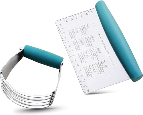 ALLTOP Pastry Blender & Bench Scraper - Premium Kitchen Baking Essential Gadget Set for Cake and Bread Making - Stainless Steel Dough Scraper&Butter Cutter for Homemade Delights - Turquoise