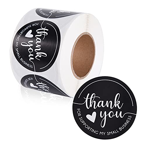 Thank You Stickers, Supporting My Small Business, Roll of 500 2 Inch Round, Black and White