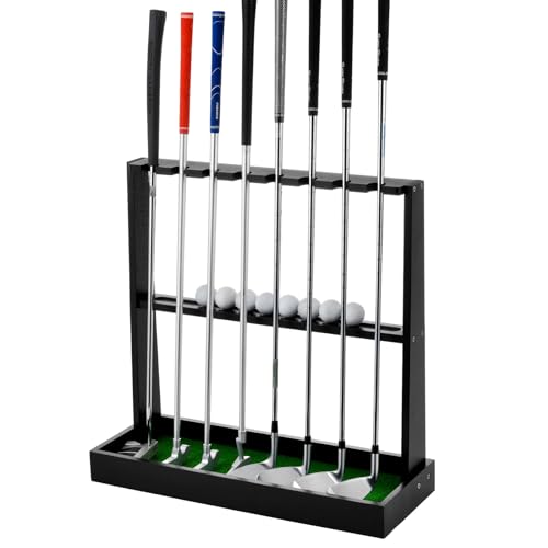XCSOURCE Wooden Golf Putter Stand, Golf Club Holder Stand Floor Display Rack, Golf Club Rack for 8 Clubs and 12 Balls Storage, Golf Club Organizer for Indoor Home Office Club Simulator