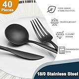 40 Pieces Black Silverware Set, Stainless Steel Flatware Set Service for 8, Tableware Cutlery Set, Utensils for Home, Restaurant, hotel, Include Knife Fork Spoon Set,Dishwasher Safe