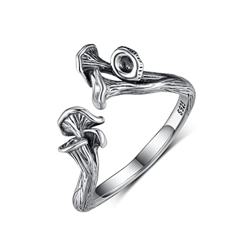 TYSO Chanterelle Mushroom Rings For Women Sterling Silver Vintage Cute Adjustable Open Wrap Ring Jewelry (6)