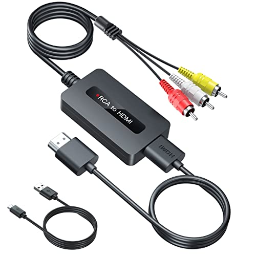 TIXILINBI Male RCA to HDMI Cable Converter, CVBS Composite AV to HDMI Converter, Full HD 720P/ 1080P Output Switch for DVD, STB, R-o-k-u with Female RCA Output