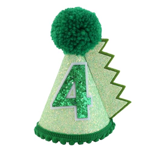 Ereniko Dinosaur Birthday Hat Green 4 year old Birthday Hat Decorations for Baby Girls Boys Handmade Natural Outfit First Birthday Party Hat