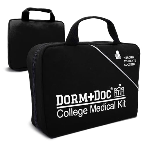 DormDoc College First Aid Kit – Compact Emergency Medical Kit for Dorm Rooms, School, Sports – with Bandages, OTC Medicines for Relief, Gauze, Quick Care Set – Portable Health Kit - 175 PCS, Black