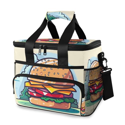 SDMKA Lunch Bag for Women Men, Cartoon Burger Insulated Cooler Bag Leakproof Lunch Box with Adjustable Shoulder Strap for Work, Picnics, Meal Prep