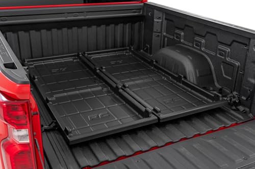 Rough Country Truck Bed Cargo Storage Tray - Fits All Popular Pickup Trucks, Organizer with Slide Out Design for Easy Tailgate Access, Black