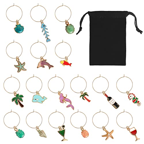 Wine Glass Charms Wine Charms for Stem Glasses Wine Glass Markers Wine Glass Identifier Charms Drink Charms Wine Glass Tags for Christmas Wine Party Decorations Summer Beach Themed Set of 18