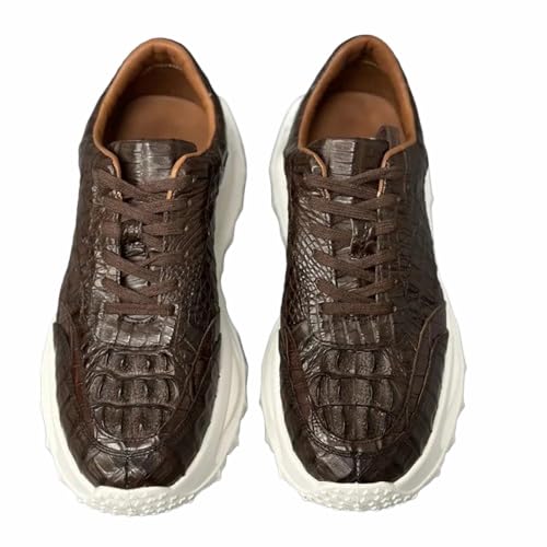 Authentic Exotic Crocodile Skin Brown Color Male Casual Sneakers Genuine Real Alligator Leather Men's Soft Lace-up Walking Flats (Brown, Adult, Men, 7.5, Numeric, US Footwear Size System, Medium)