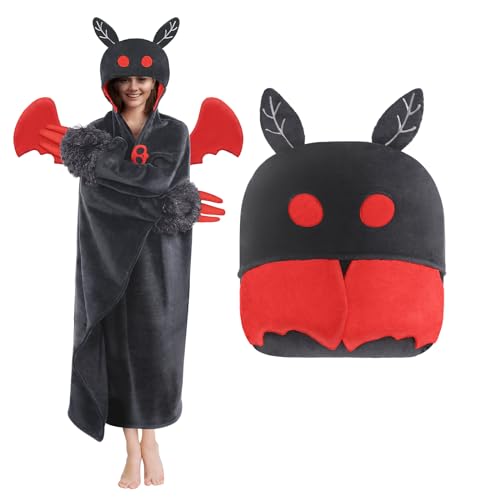 Mewaii Wearable Mothman Blanket Hoodie for Adults, Mothman Costume Hooded Cloak, Warm and Cozy Flannel Cute Animal Blanket Hoodie, Funny Blankets Gifts for Women And Males