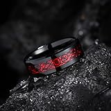 King Will Men's 8mm Red Carbon Fiber Black Celtic Dragon Tungsten Carbide Ring Comfort Fit Wedding Band (10)