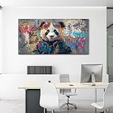 JEAWA Large Canvas Wall Art, Black and White Panda Abstract Graffiti Street Art Pop Modern Paintings Ready to Hang Living Room Bedroom Study Office Inspirational Picture Home Decor 24x48 IN