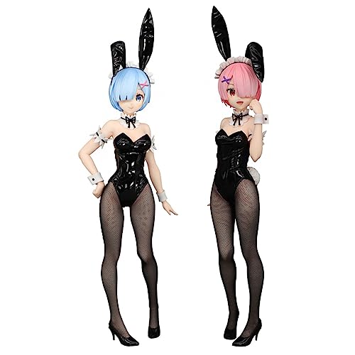 MABAIUDE 2pcs Re:0 Figure Rem and Ram Figure, 28cm Bunny Girl Style Remu and Ramu Figures Statue Handmade Collectible Gifts for Fans