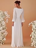 Ever-Pretty Women's V Neck Long Sleeves Floor Length Ruched Chiffon Formal Dress Cream US04