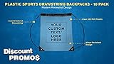 DISCOUNT PROMOS 10 Plastic Drawstring Backpacks Set - Customizable Text, Logo - Plastic, Durable, Clear, Water Resistant - Black