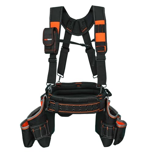 MELOTOUGH Pro Framer Combo System Tool Belt with Suspenders Construction Tool Pouch Builder Heavy Duty Carpenter Suspension Rig Tool Belt and Multi Function for electrician, roofing,contractor