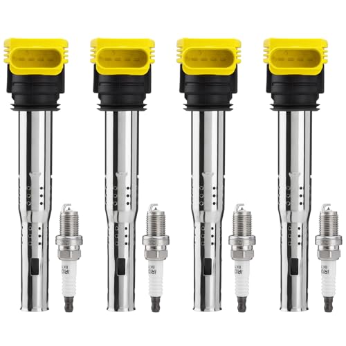 Ignition Coil Packs UF529 & Spark Plugs 4644, Compatible with 2006-2016 VW Volkswagen Jetta MK5 MK6 GTI Rabbit Golf Passat CC 2005-2016 Audi A4 TT A5 Q7 A6 A7, Set of 4