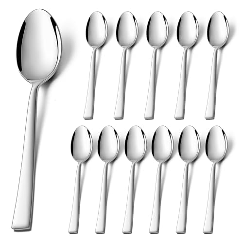 P&P CHEF Teaspoon Set (12 Pieces), 6.7" Stainless Steel Mini Tea Spoons, Premium Stirring Silverware, Kitchen Dessert Coffee Spoon Set, Mirror Finish & Dishwasher Safe