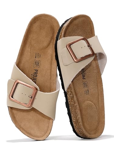Project Cloud Genuine Leather Sandals Women Dressy Summer Beach Essentials - Flip Flops & Slides with Memory Foam Insole Womens Sandals Comfortable Footwear (Ibiza, Nude, 8.5)