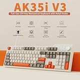 AJAZZ AK35I V3 104-Key Full Size Wired Gasket Mount Keyboard with Multimedia Buttons & Knob Control | Five Layer Pad | OEM Profile PBT Keycaps | White Backlit Custom Keyboard