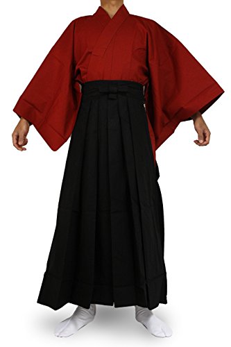 Edoten Japanese Samurai Hakama Uniform Traditional Japanese Clothing Kimono RD×BK S