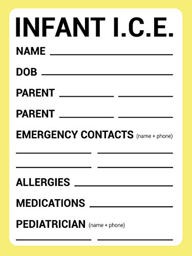 BlueApe ICE Infant Car Seats Medical Information Stickers - Emergency Stickers for Cars - Baby Monitor Car Accessories (Yellow, 5 Pack)