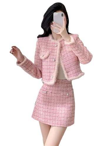 Women Winter Small Fragrance Tweed 2 Piece Sets Korean Chic Skirt Set Elegant Two Piece Suits 2342 S