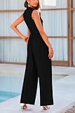 PRETTYGARDEN Womens Summer Jumpsuits Dressy Casual One Piece Outfits Sleeveless Mock Neck Wide Leg Pants Rompers with Pockets (Black,Medium)