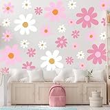 TaoBary 12 Sheets Daisy Wall Decals Flower Wall Stickers Large Cute Daisy Stickers Pink White Flower Decals Peel and Stick for Nursery Bedroom Living Room Home Decoration(Vibrant Style)