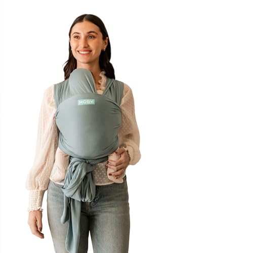 Moby Baby Wrap Carrier Evolution for Newborns to Toddlers (8-33lbs), Infant Sling Carrier, Lightweight & Hands Free Design, Adjustable for All Body Types, Baby Registry Gift (Sea Glass)
