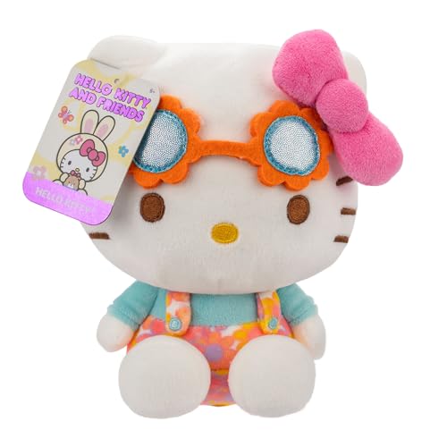 Hello Kitty and Friends 8" Plush w/Flower Overalls & Sunglasses - Limited Edition Officially Licensed Sanrio - Soft Doll Stuffed Toy Figure - Gift for Kids, Girls, Boys - 2+