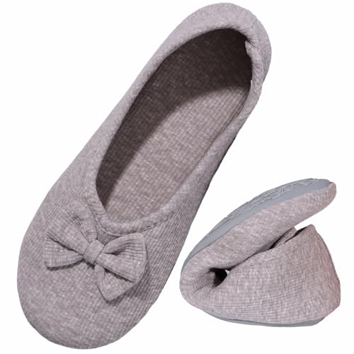 Urbancolor Women's Washable Memory Foam Ballerina Slippers Light Weight Terry Cloth House Shoes/Stretchable Heel Design