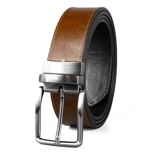 HoffeBelts Men's Leather Belt - Handmade Belts for Men with Buckle, Full Grain Leather Belts, Reverisble Dress Black & Brown Dual L