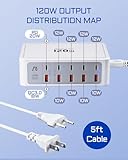 Aergiatech 10-Ports USB and USB C Charging Station, 120W USB C Power Strip with PD3.0 and QC3.0 Fast Charging, Multiport Charging Hub for iPhone 15/14/13/12, iPad Air/Pro, Galaxy -White