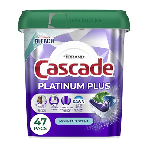 Cascade Platinum Plus Dishwasher Pods, Dishwasher Detergent, Dish Detergent Soap, Mountain, 47 Count