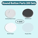 Happizza 200 Sets 58mm(2.25 in) Blank Pin Back Button Parts for Button Maker Machine 58mm, Round Badge Making Supplies, Includes Metal Cover, Plastic Button Back Cover, Clear Film&Blank Paper