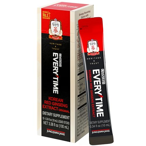 JUNG KWAN JANG Korean Red Ginseng Extract Everytime 3000mg | Sugar Free Energy Supplement, Ginseng Tea, Ginseng Supplement, Korean Food | Energy Boost, Stamina | 10 Count